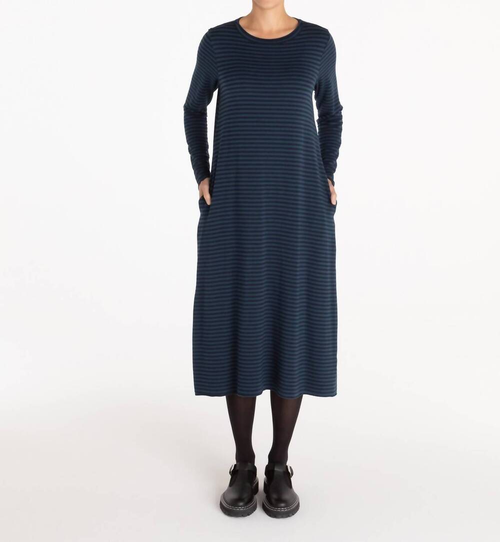 NEW CUT LOOSE long sleeve striped dress in ink spot
